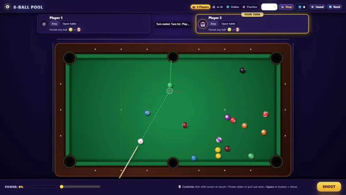 Bilard 8-Ball — gra w przeglądarce