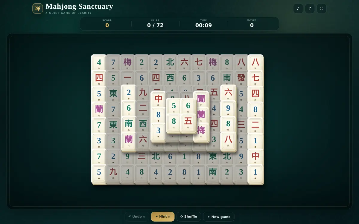 Mahjong Sanctuary — gra w przeglądarce od twórcy Klyo