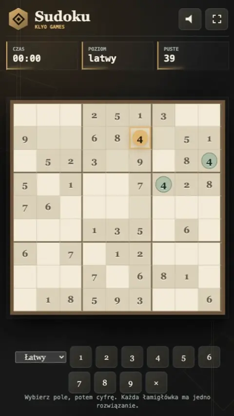 Sudoku — gra w przeglądarce od twórcy Klyo