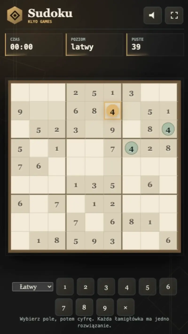 Sudoku — gra w przeglądarce od twórcy Klyo